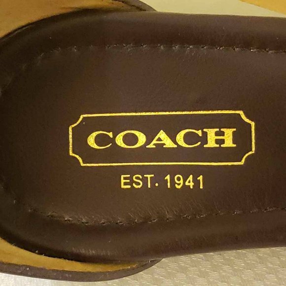 Coach Womens Velvet T-Strap Sandals Brown Beige Signature Thong Mid Heel 6 B New - Picture 4 of 15